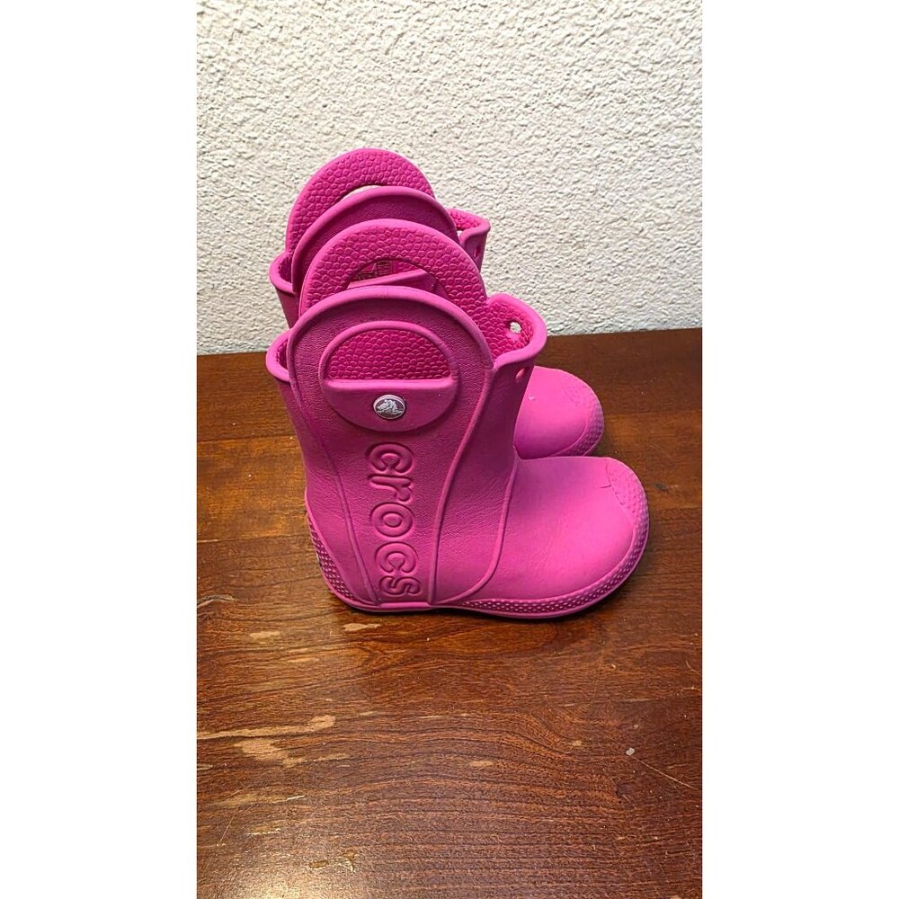 Crocs Kids Handle It Pink Rain Boots Size C8 Durable & Lightweight Waterproof Sh - Picture 3 of 6